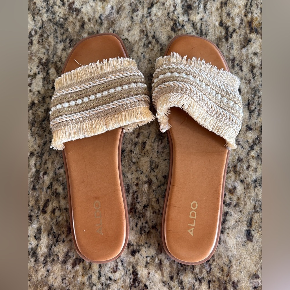 Aldo Tan Fringe Slide Sandals